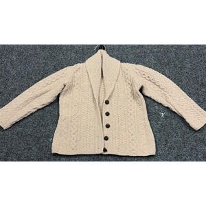 Aran Woollen Mills Cardigan Women M Tan Merino Wool Shawl Collar Irish Knit